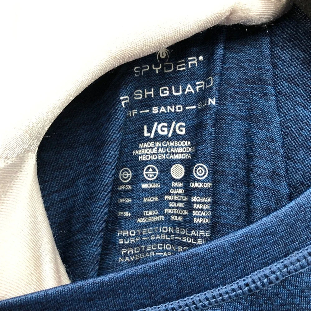 Spyder Swim Rash Guard Shirt Mens Large Blue Heathered Long Sleeve UPF 50 Surf